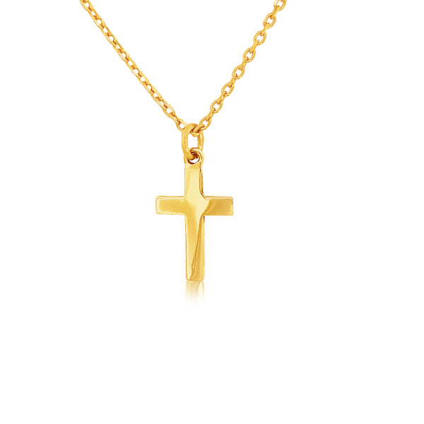 Cross pendant in 9ct yellow gold on gold plated diamond cut trace chain