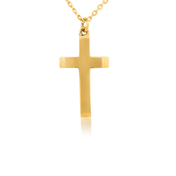 9ct Gold Plain Cross on 45cm gold plated silver chain