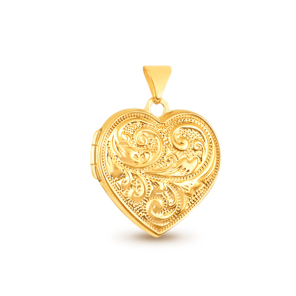 Filigree heart locket in 9ct yellow gold