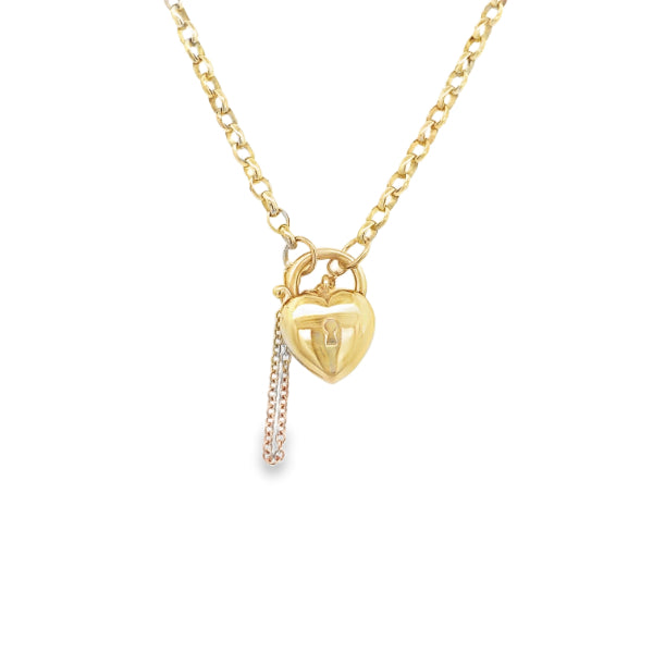 Belcher bracelet with puff heart clasp in 9ct yellow gold - 19cm