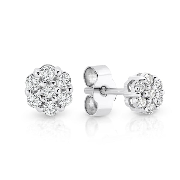 Diamond cluster stud earrings in 9ct white gold