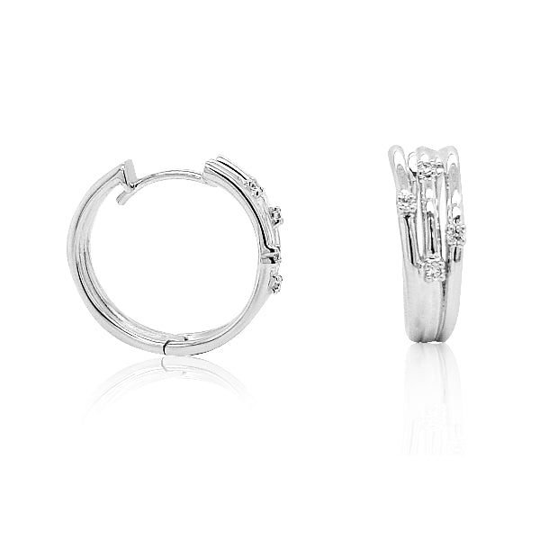 Diamond set three bar huggie earrings in 9ct white gold