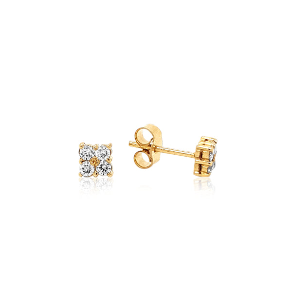 Diamond square stud earrings in 9ct yellow gold