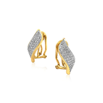 Diamond set leaf stud or clip on earrings in 9ct yellow gold