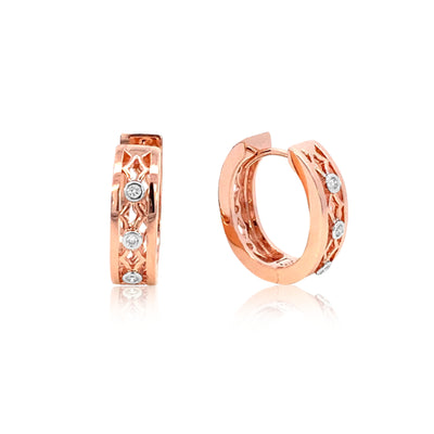 Diamond lattice huggie earrings in 9ct rose gold