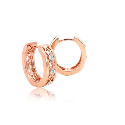 Diamond lattice huggie earrings in 9ct rose gold