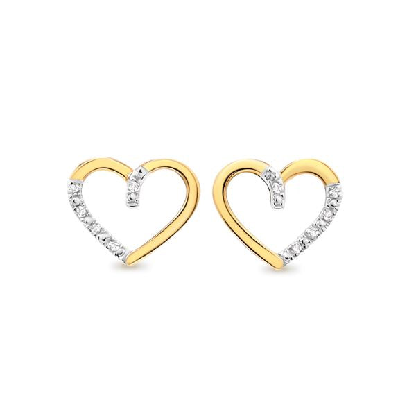 Diamond open heart stud earrings in 9ct yellow gold