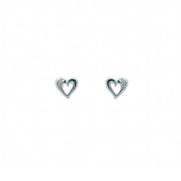 Heart studs with diamonds in 9ct white gold - 5mm