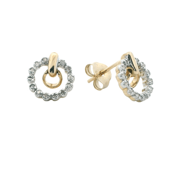 Diamond set circle stud earrings in 9ct yellow gold