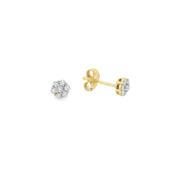 Diamond flower cluster stud earrings in yellow gold
