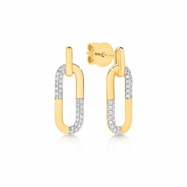 Diamond paperclip drop stud earrings in 9ct yellow gold
