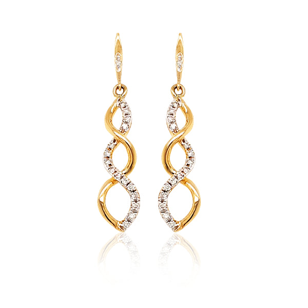 Diamond set twist drops in 9ct yellow gold