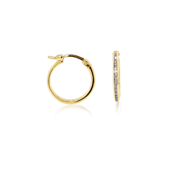 Diamond set hoop earrings in 9ct yellow gold - 14mm