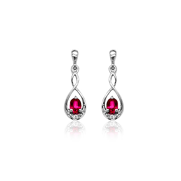 Ruby and diamond drop earrings in 9ct white gold