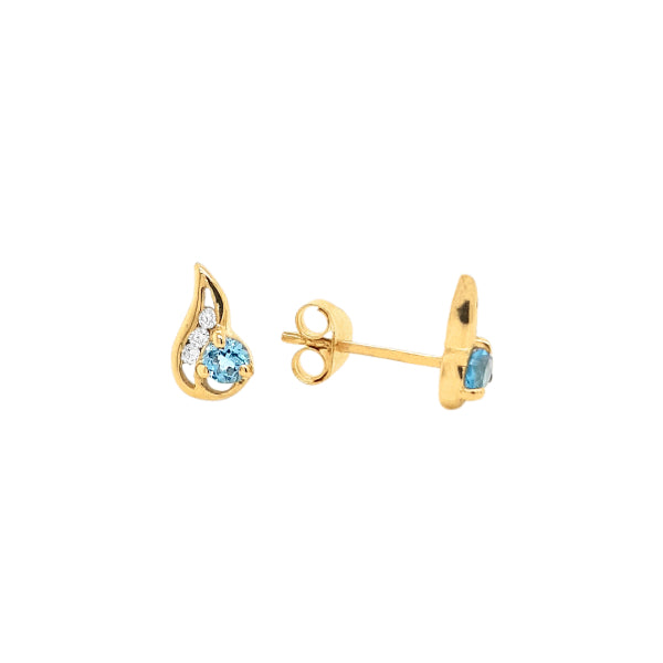 Blue topaz open teardrop stud earrings in 9ct yellow gold