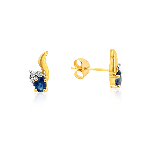 Ceylon sapphire and diamond stud earrings in 9ct yellow gold