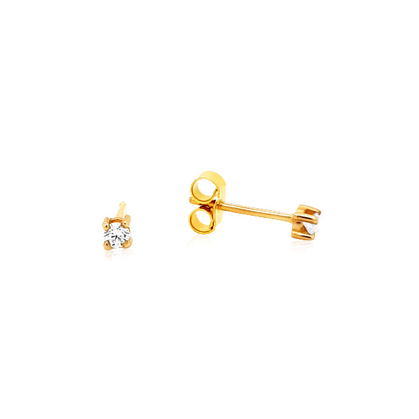 CZ stud earrings in 9ct yellow gold - 2.5mm