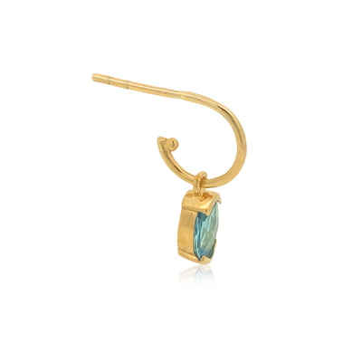 Blue topaz drops on half hoops in 9ct yellow gold