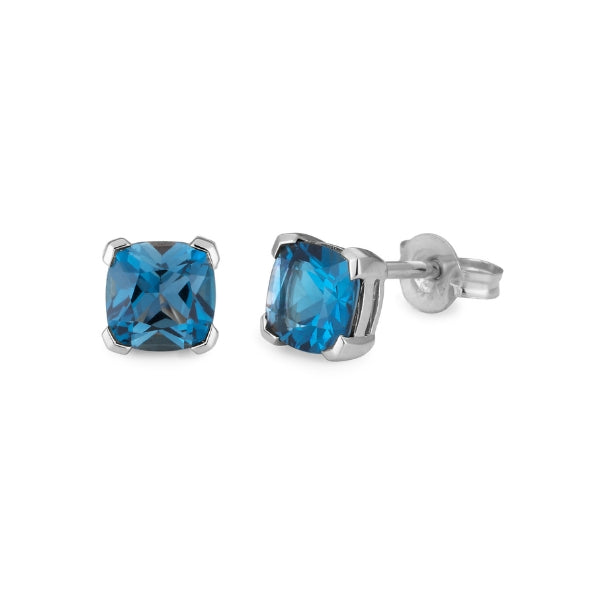 London blue topaz cushion cut stud earrings in 9ct white gold