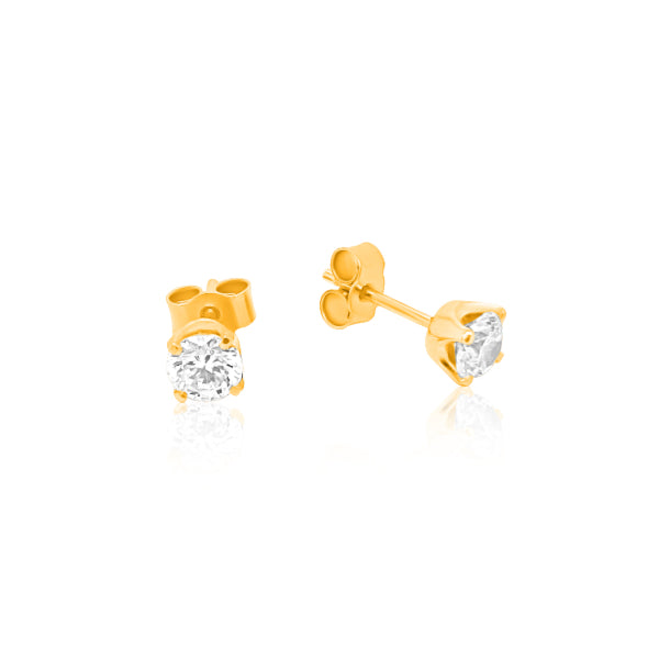 CZ stud earrings in 9ct yellow gold - 5mm