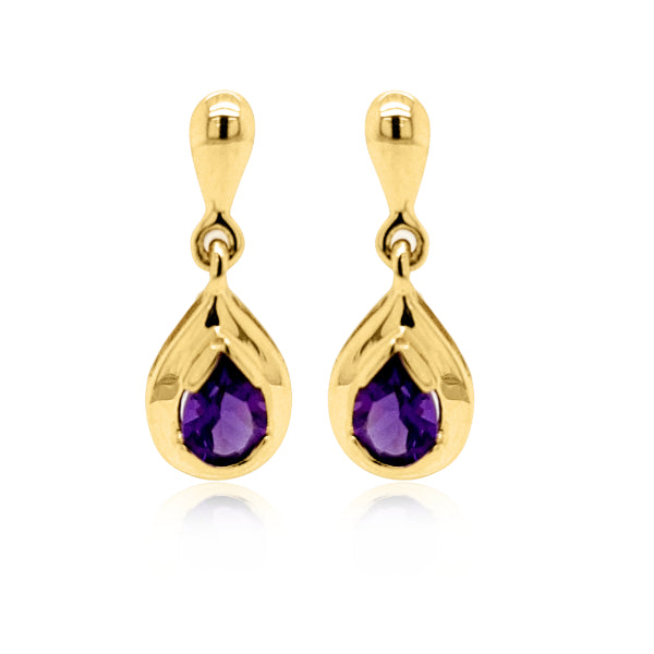 Amethyst teardrop drop earrings in 9ct gold