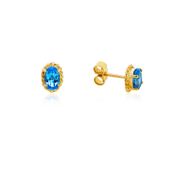 Oval rope edged blue topaz stud earrings in 9ct gold