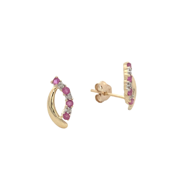Ruby and diamond stud earrings in 9ct yellow gold