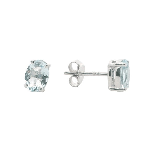 Oval aquamarine stud earrings in 9ct white gold