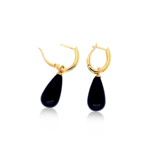 Hoop earrings with oblong onyx in 9ct yellow gold