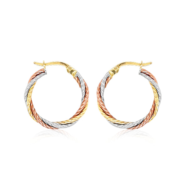 Twisted sleeper earrings in 9ct tri gold - 20mm
