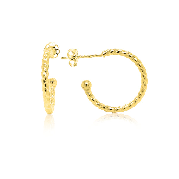 Twisted hoop earrings in 9ct yellow gold - 15mm half