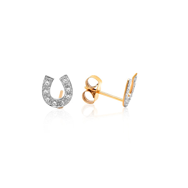 CZ horseshoe stud earrings in 9ct gold