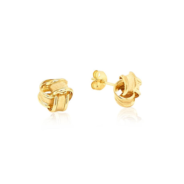 Polished knot stud earrings with matte inlay in 9ct yellow gold - 7.5mm
