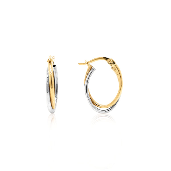 Oval twist hoop earrings in 9ct yellow gold and white gold
