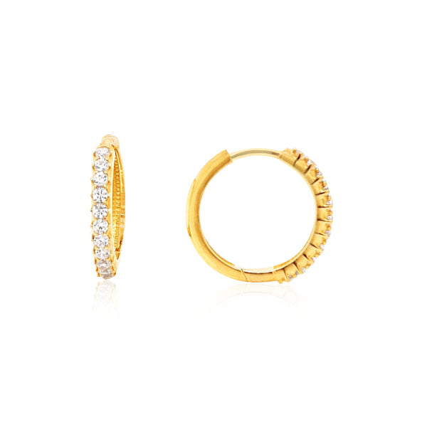 CZ huggie hoop earrings in 9ct yellow gold - 12mm