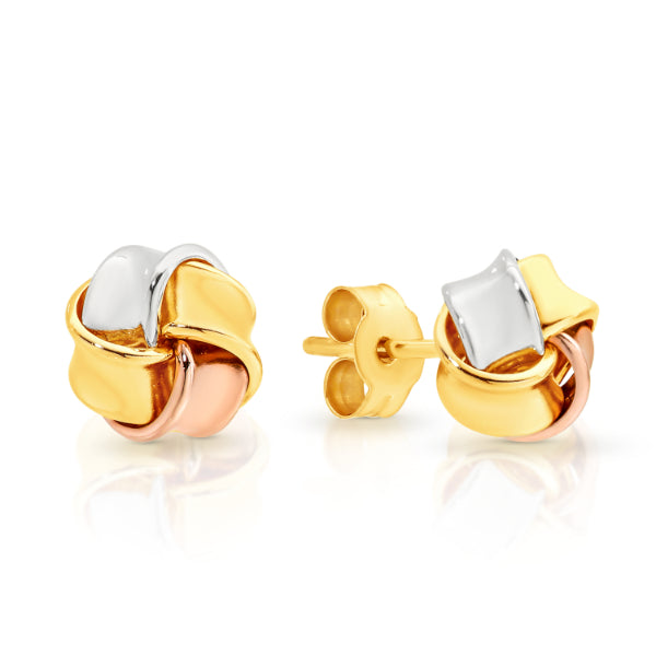 Knot earrings in 9ct tri gold