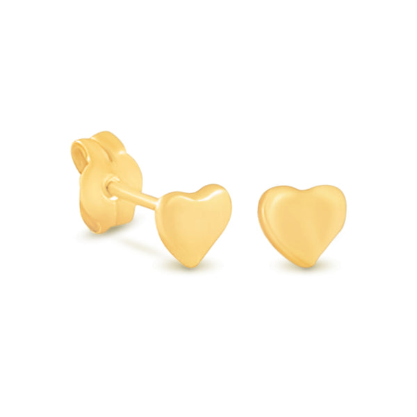 Flat heart stud earrings in 9ct yellow gold