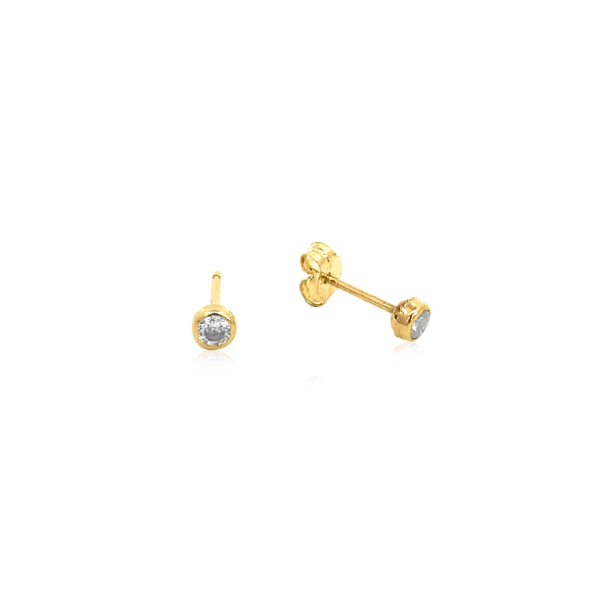 Round CZ stud earrings in 9ct yellow gold - 3mm