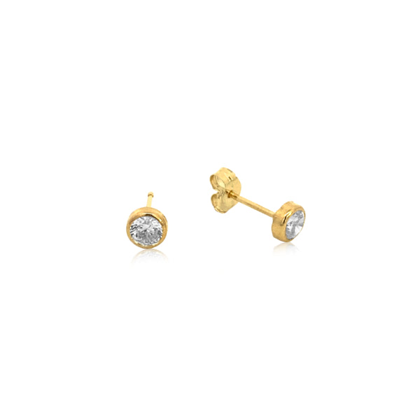 Round CZ stud earrings in 9ct yellow gold - 4mm