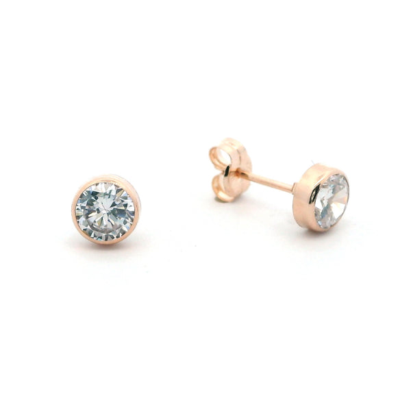 Round CZ stud earrings in 9ct rose gold - 5mm