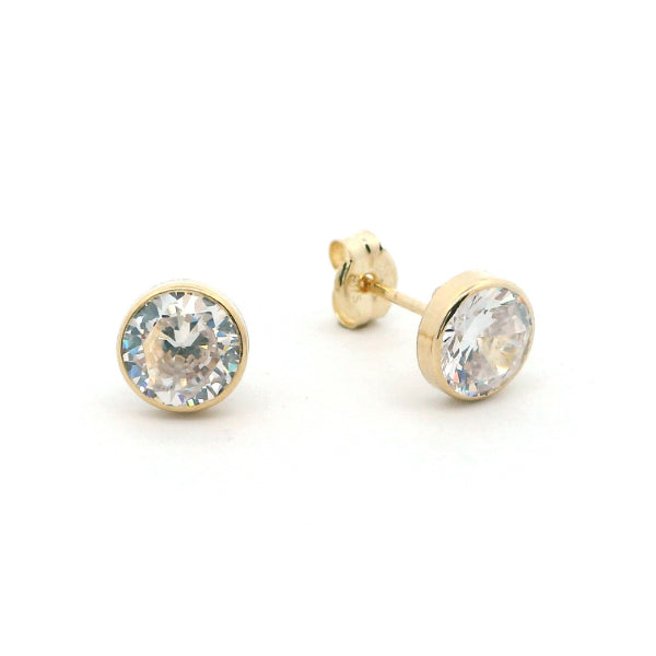 Round CZ stud earrings in 9ct yellow gold - 6mm