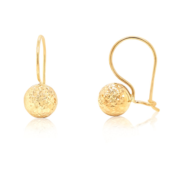 Faceted euroball hook earrings in 9ct yellow gold - 8mm