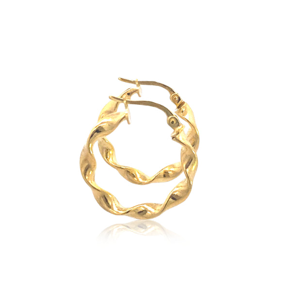 Twisted lever clasp hoop earrings in 9ct yellow gold