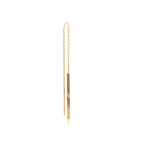 Square tube bar thread earrings in 9ct yellow gold