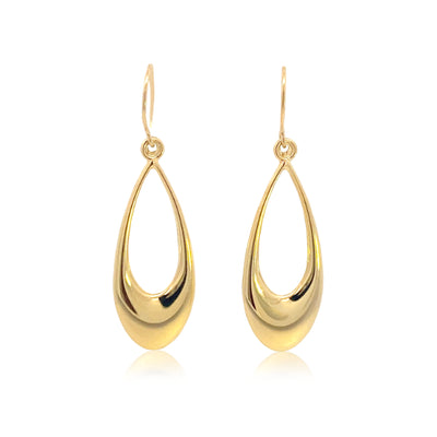 Oval open drop earrings on hooks in 9ct yellow gold