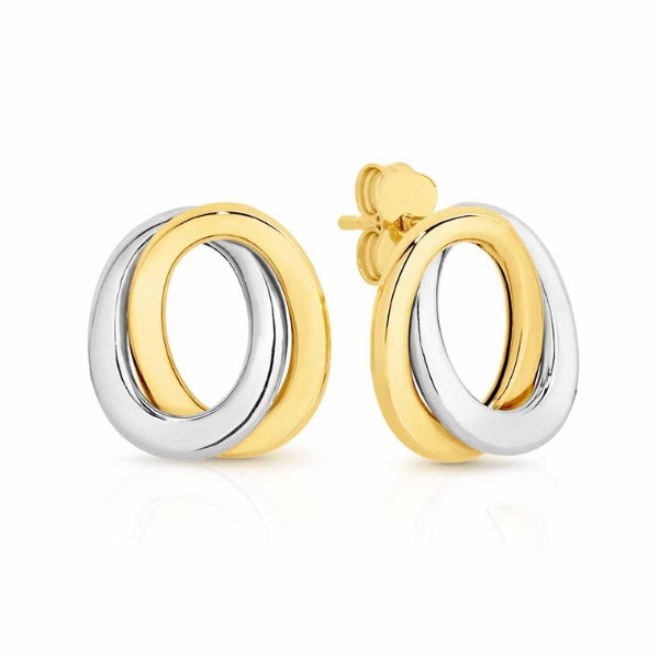 Double oval stud earrings in 9ct yellow gold and white gold
