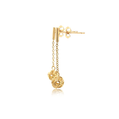 Infinity bead on bar and chain earrings in 9ct yellow gold