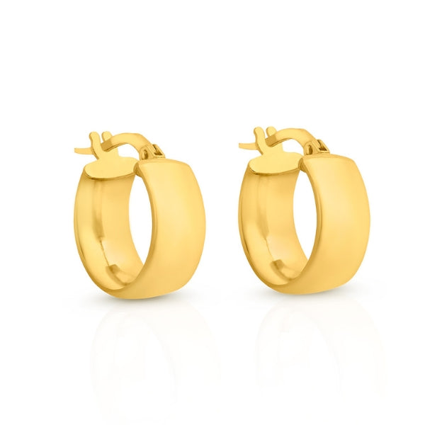 Wide Hoop earrings in 9ct yellow gold - 14mm diameter