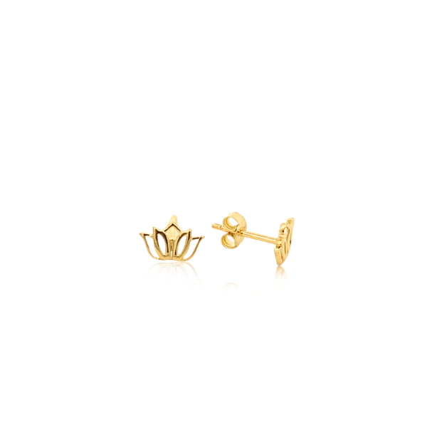 Lotus flower stud earrings in 9ct yellow gold
