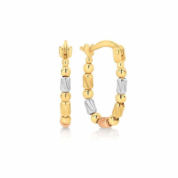 Fancy hoop earrings in 9ct tri gold